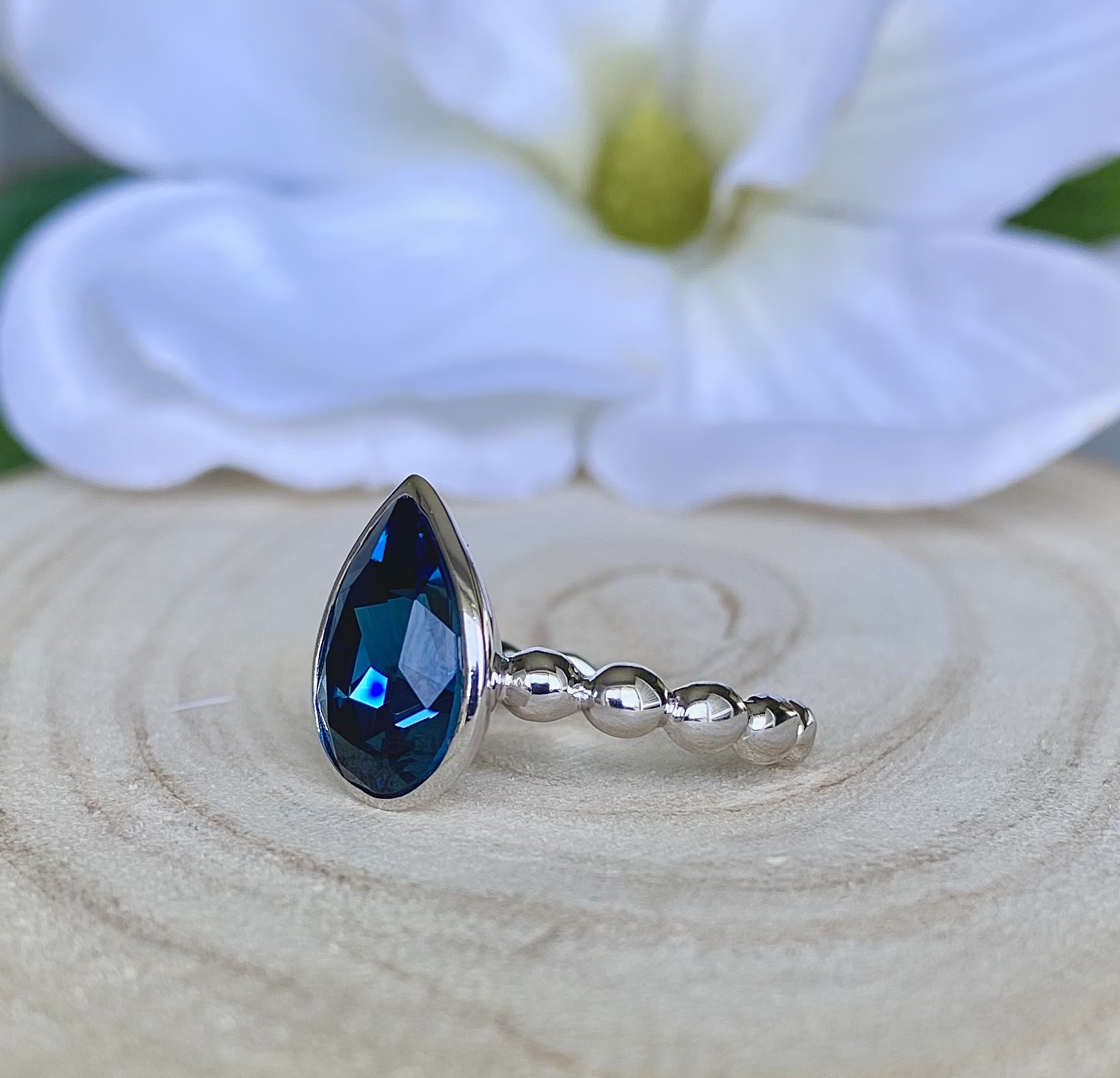 Pear Crystal Ring - Montana Blue