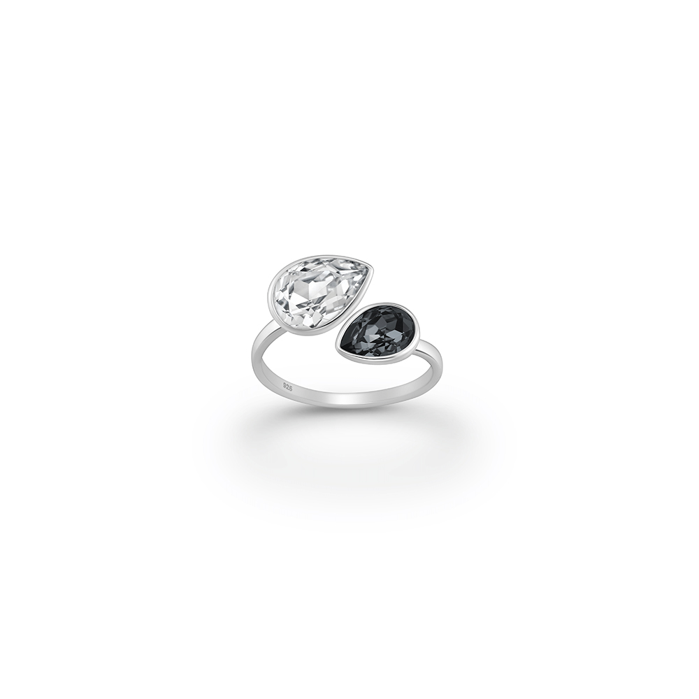 Black Double Crystal Open Ring