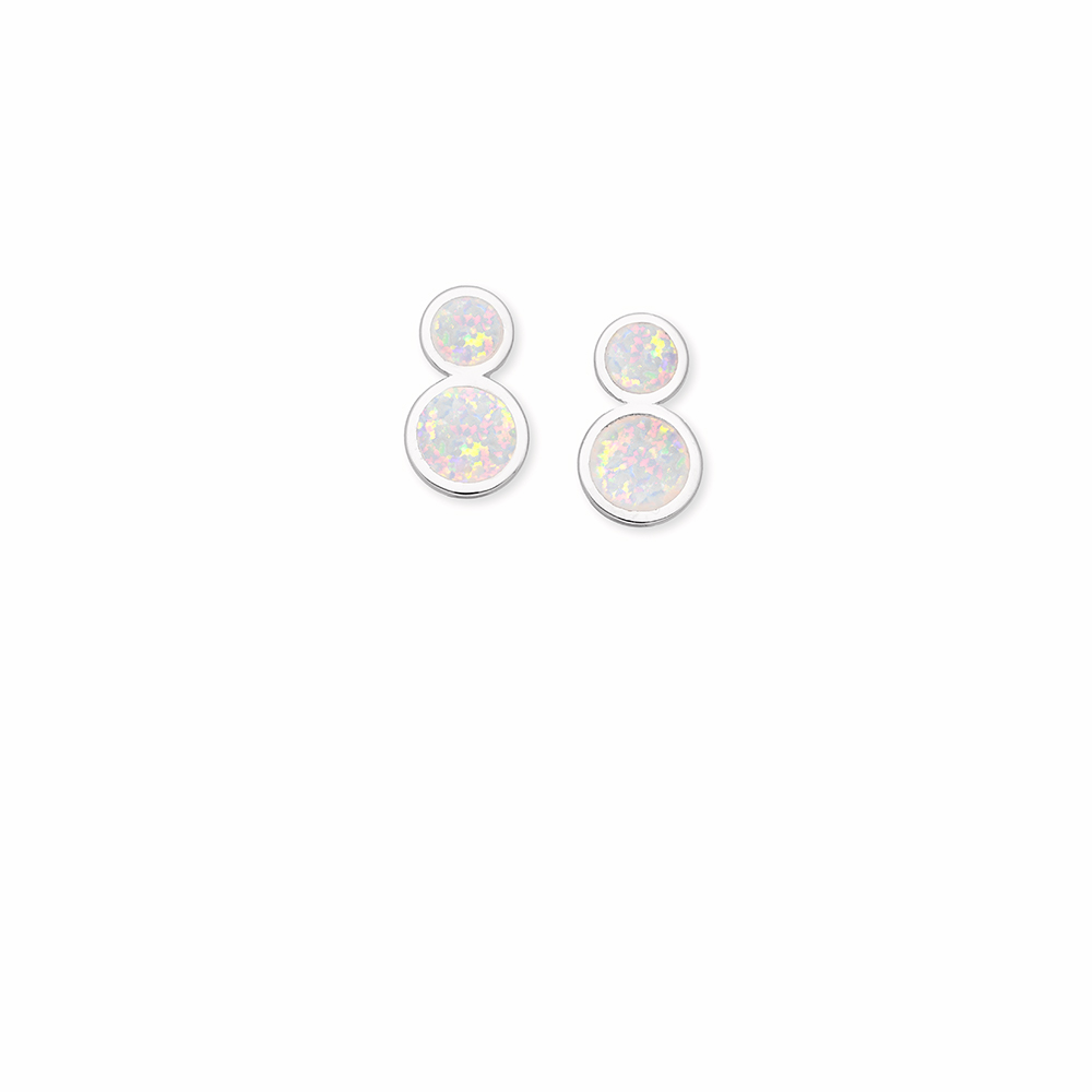 White Opal Double Circle Earrings
