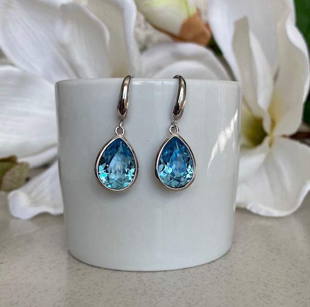 Pear Crystal Earrings - Aquamarine
