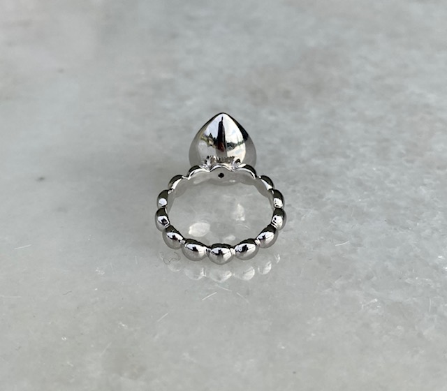 Pear Crystal Ring - Silver Night