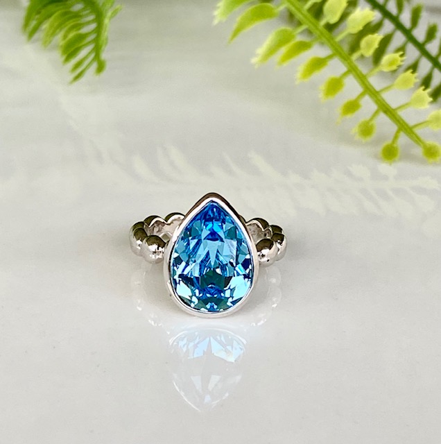 Pear Crystal Ring - Aquamarine