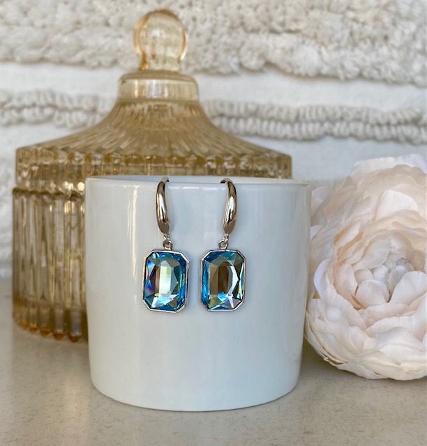 Radiant Crystal Hook Earring - Aquamarine