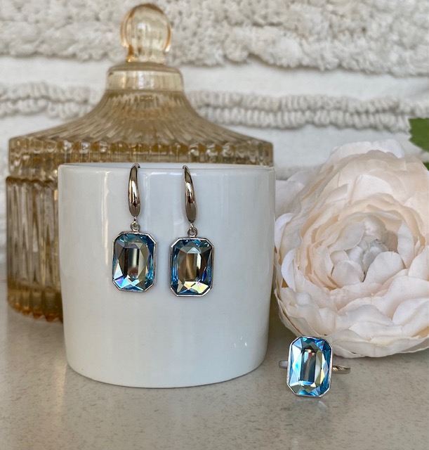 Radiant Crystal Hook Earring - Aquamarine