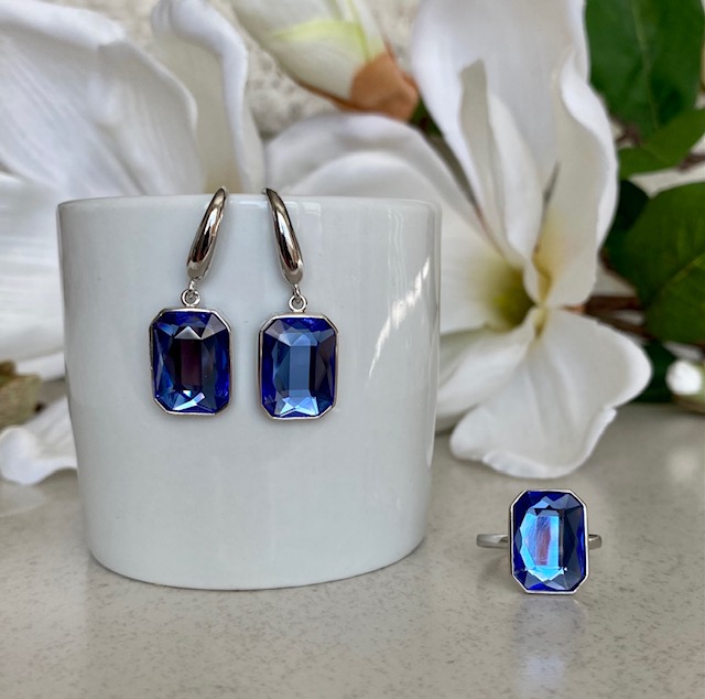 Radiant Crystal Hook Earrings - Sapphire