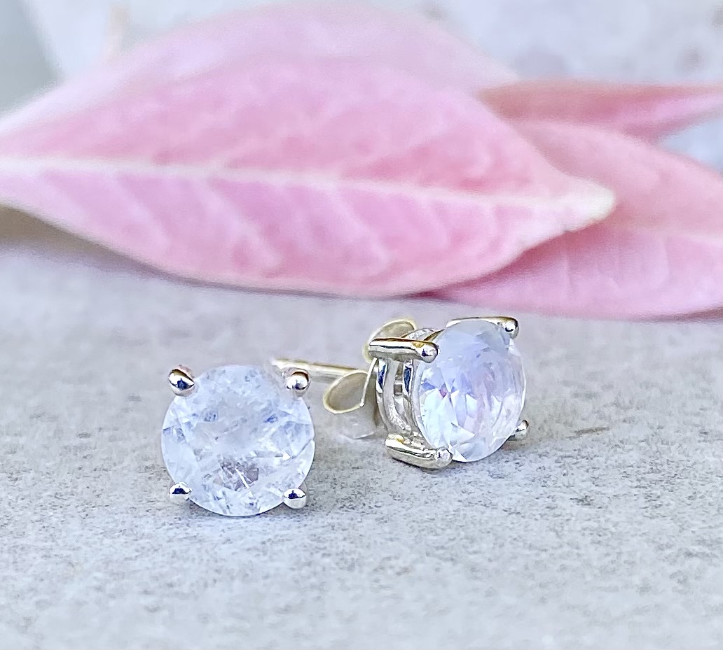 Rainbow Moonstone Studs